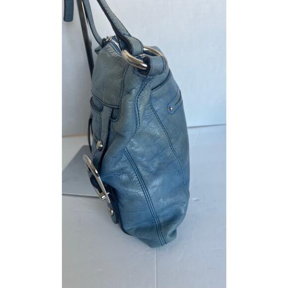 B. Makowsky Blue Leather Distressed Look Crossbody Shoulder Bag Purse - Picture 2 of 10